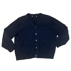 Black V Neck Button Front Cotton Grandpa Cardigan Sweater Men's XXL Pockets